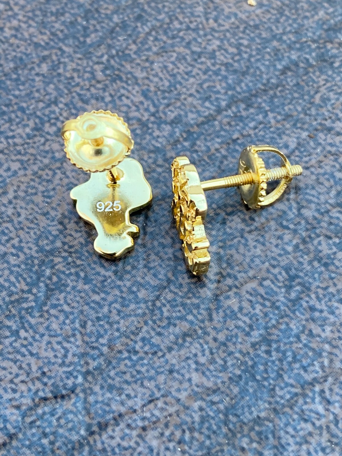 Real Solid 925 Sterling Silver 14k Finish Men Ladies Gold Nugget Earrings Studs