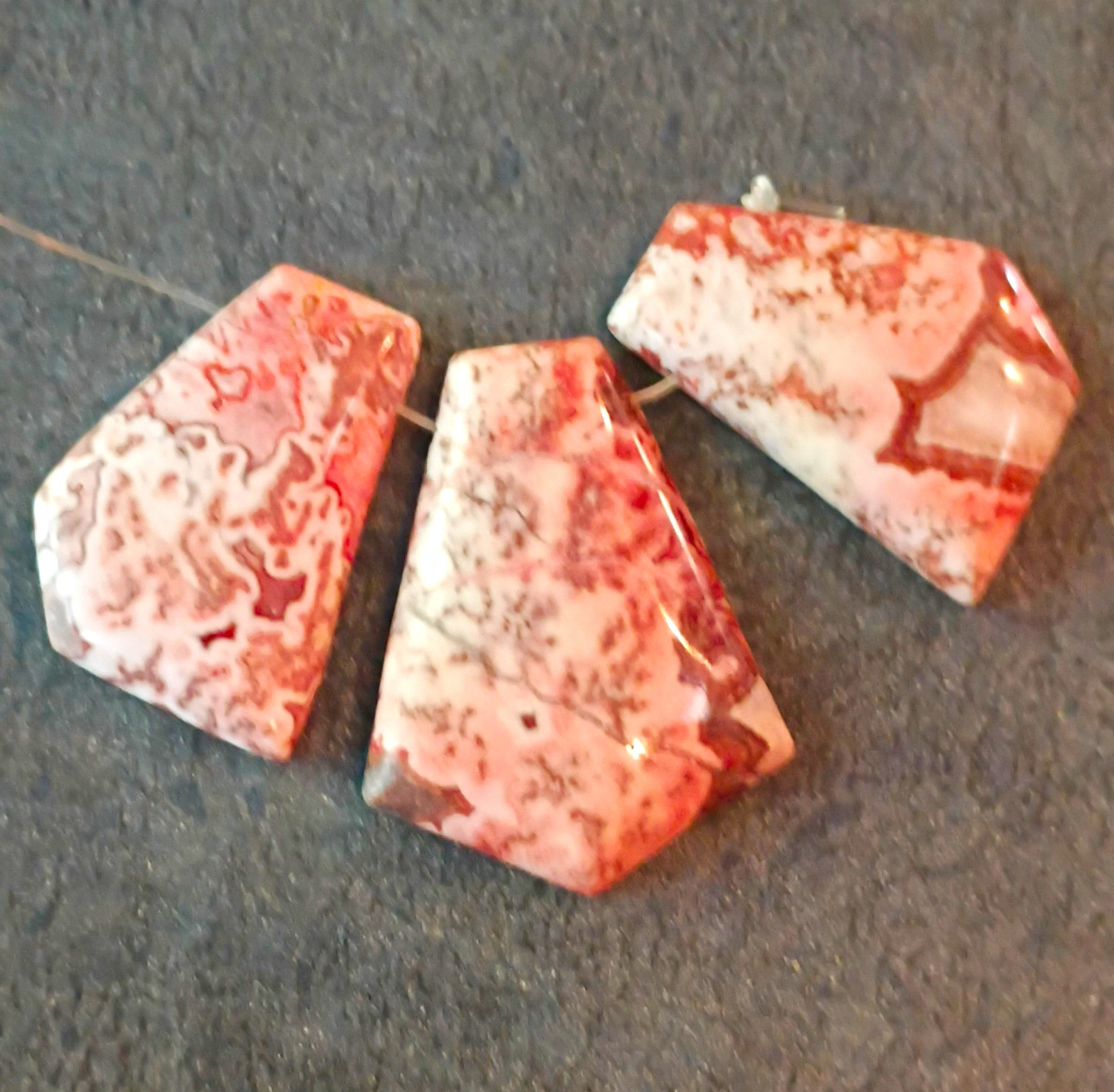 3pc Mexico Crazy Lace Agate Faceted Polished Top-Drilled Beads 25mm