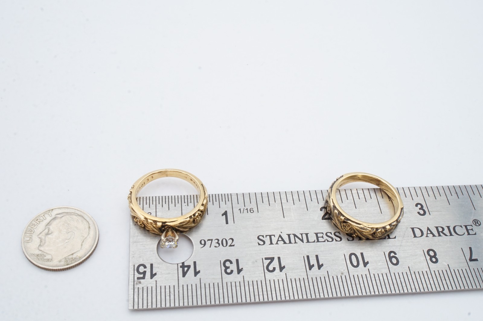Vintage 14k Yellow Gold 0.25 CT Diamond Wedding Ring Set Size 5 ArtCarved Flower
