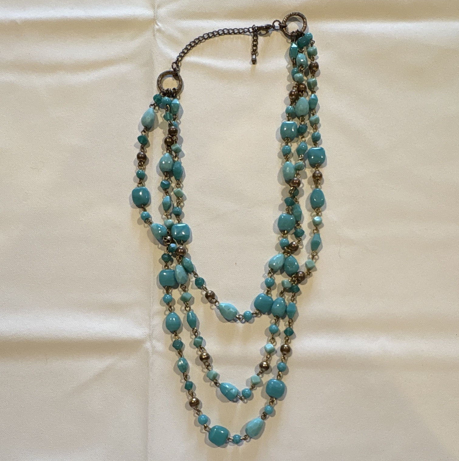 Blue Beaded Multi-Strand Layered Bohemian Necklace Gold-Tone Adjustable Extender