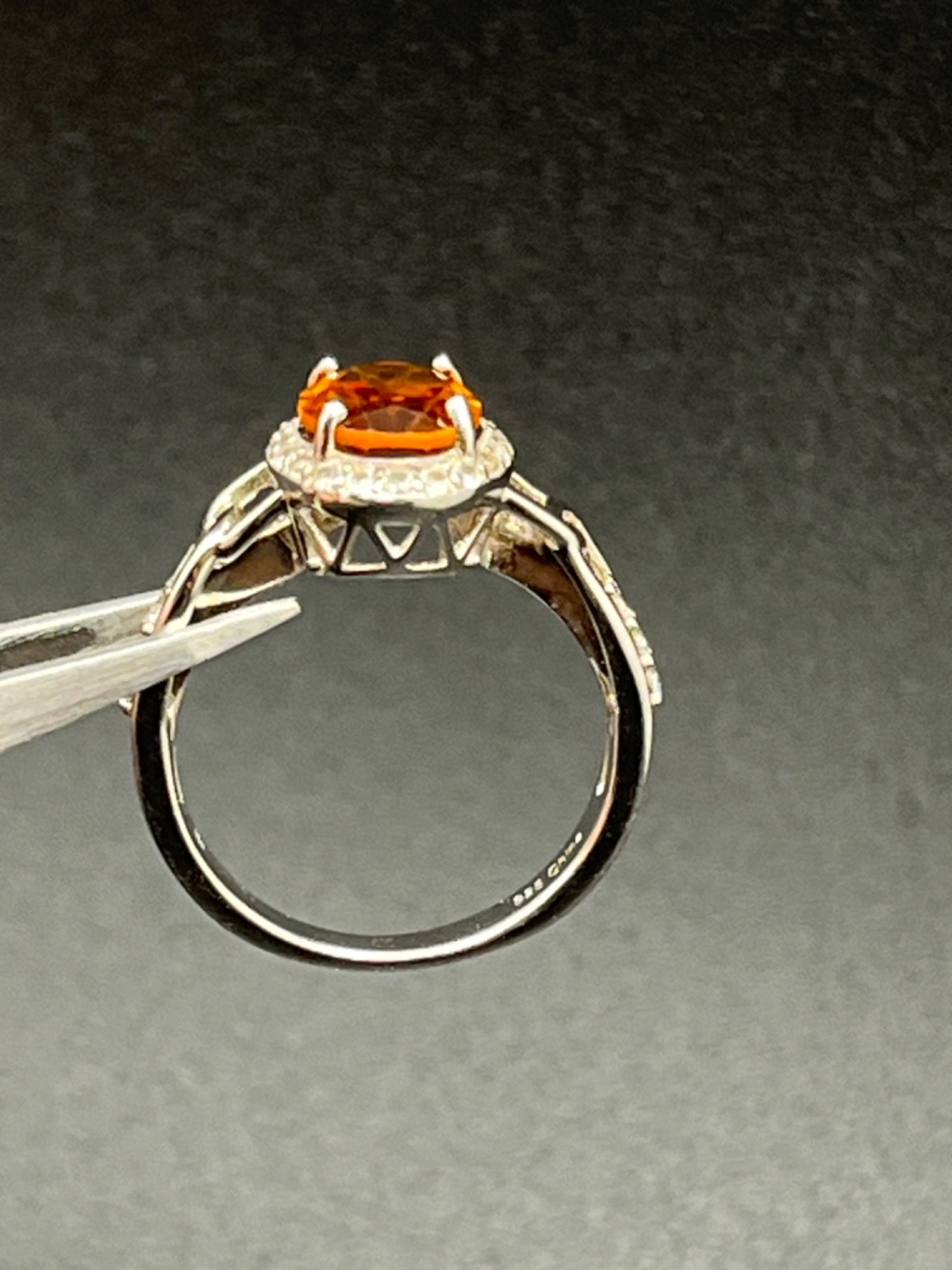 925 Stierling Silver Oval Hessonite .47CTW Citrine Ring 129