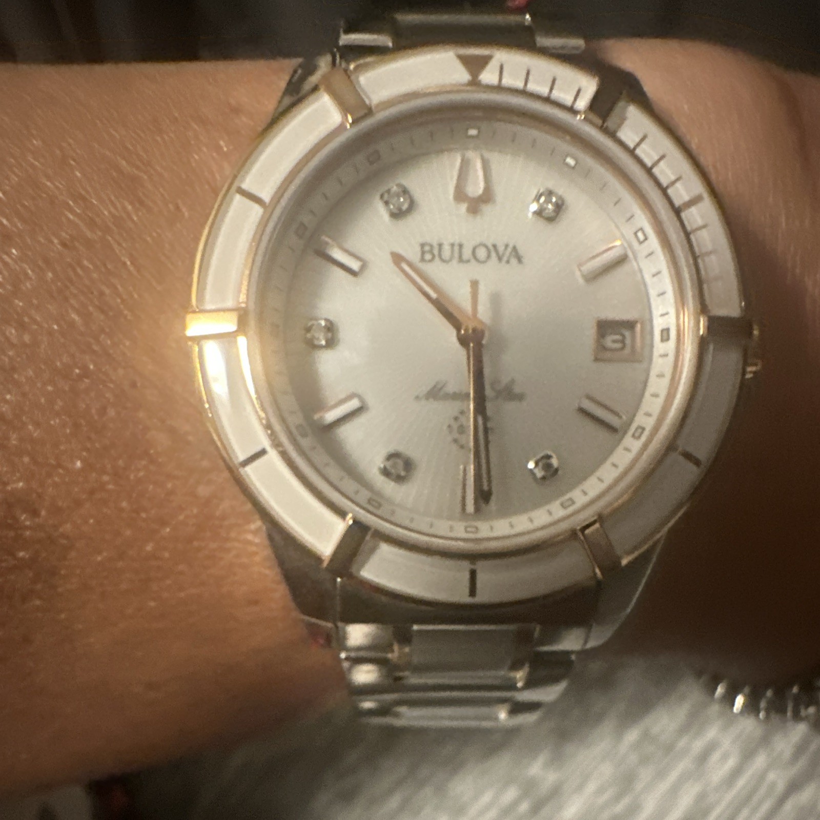Bulova Marine Star Women’s Two-Tone Quartz Silver Dial Date 100m DIAMOND Mk
