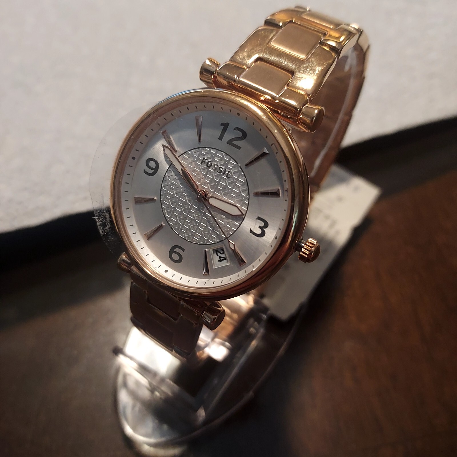 Fossil Ladies Carlie Three-Hand Rose Gold-Tone Stainless Steel Watch ES5158 New