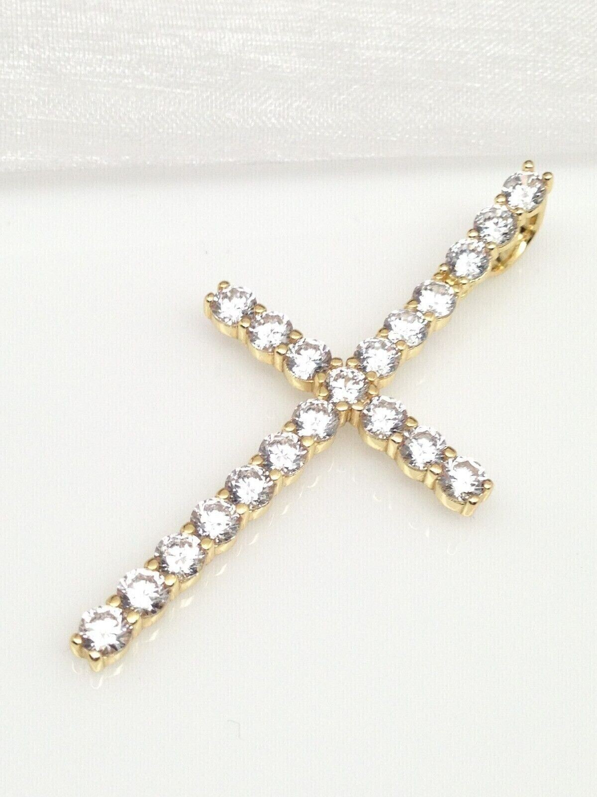 Men 925 Sterling Silver CZ Long Tennis Cross Pendant Gold Cross 1.77″/2.36″