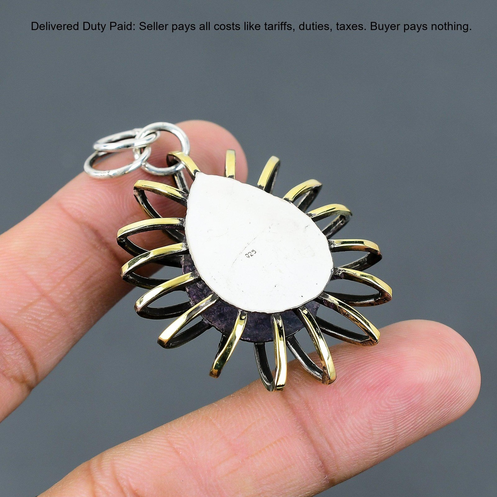 Spessartine Garnet in Limestone Gemstone 925 Silver Cage 18K Gold Plated Pendant