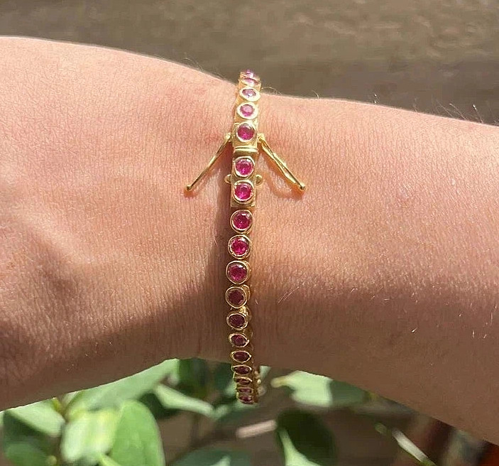 9Ct Round Lab-Created Red Ruby Tennis Bracelet 14K Yellow Gold Plated 7.5inch