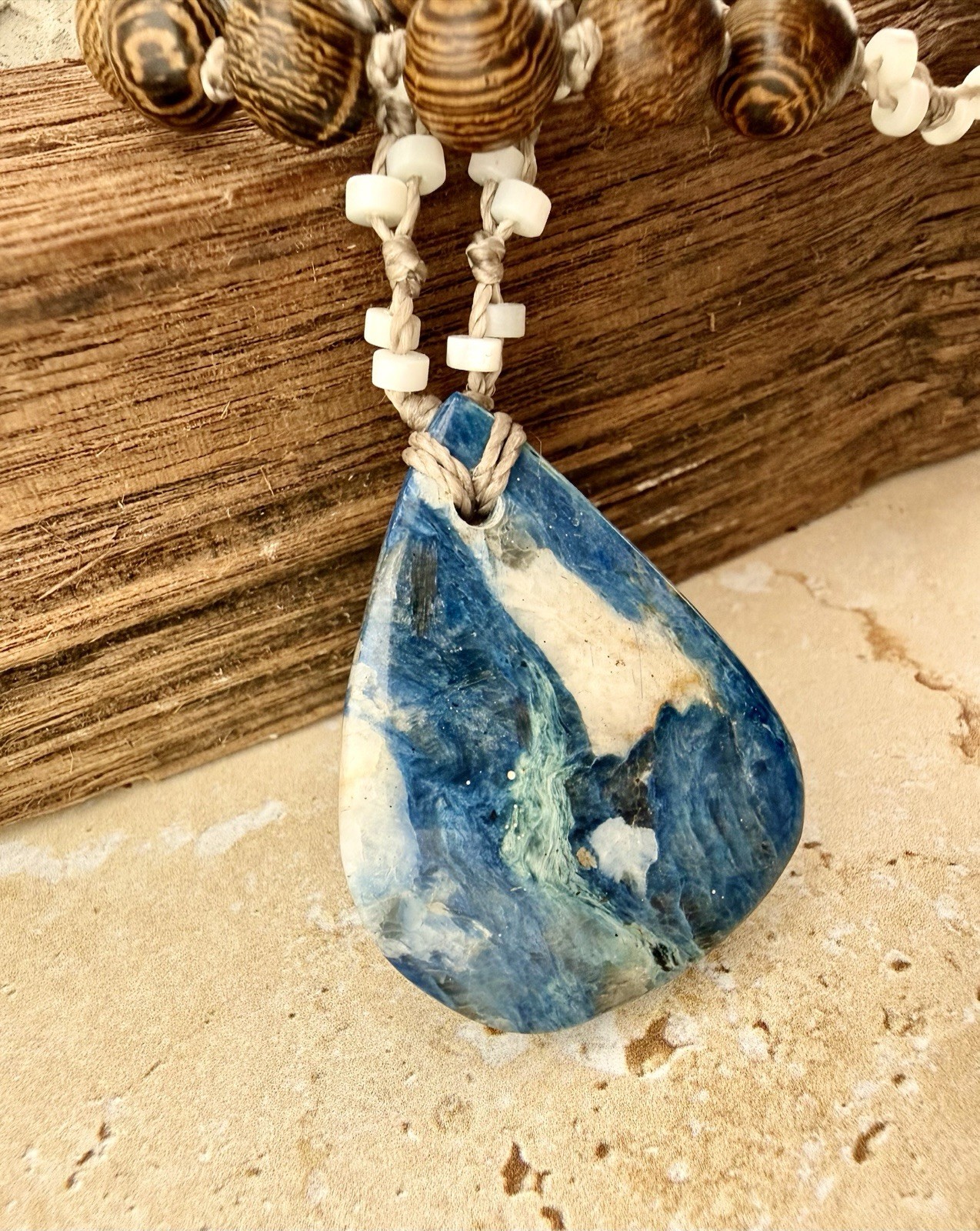 Amazing Blue Green White Kyanite Pendant Necklace Abalone Crystal USA Artisan