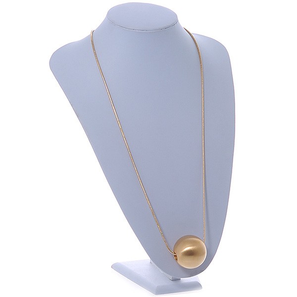 Brushed Gold Tone Metal Ball Pendant with Snake Type Long Chain – 90cm L/ 9cm