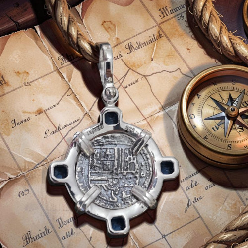 Atocha Silver Coin Pendant Blue Topaz Bezel Sterling Shipwreck Certificate
