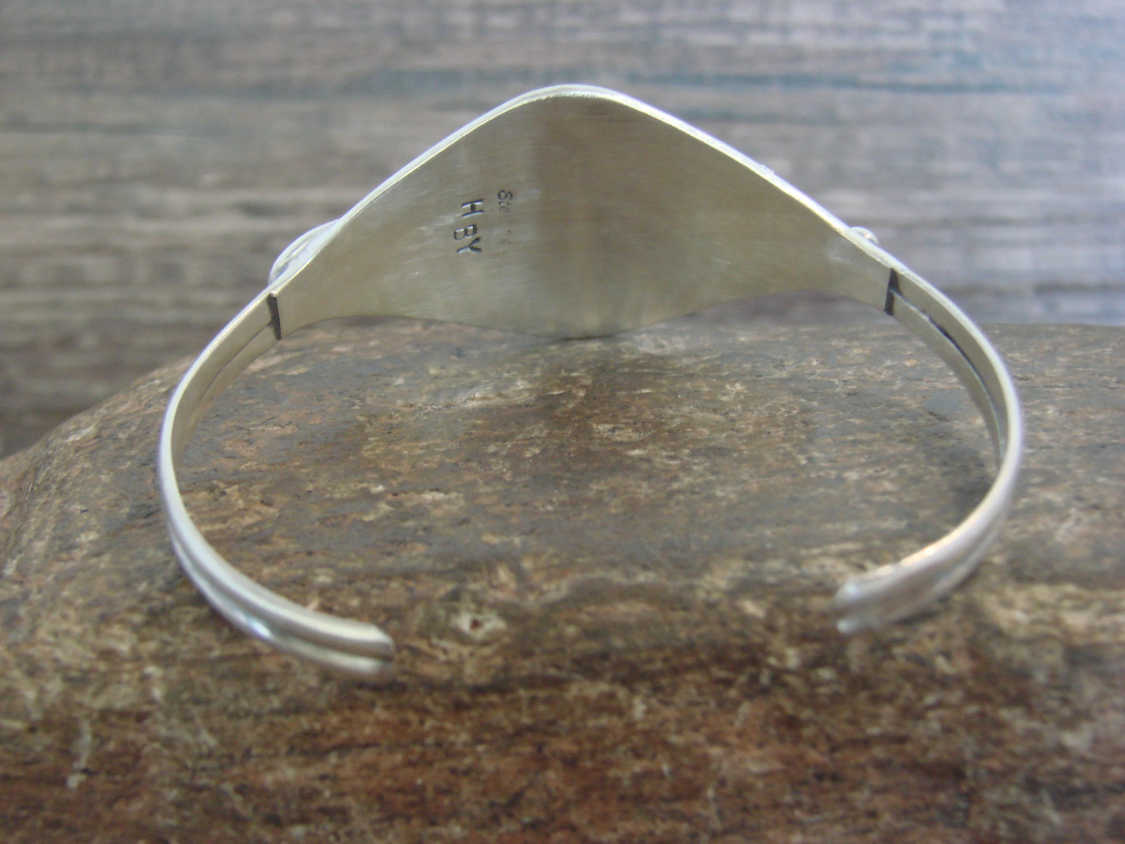 Native American Sterling Silver & Turquoise Feather Bracelet Signed Yazzie