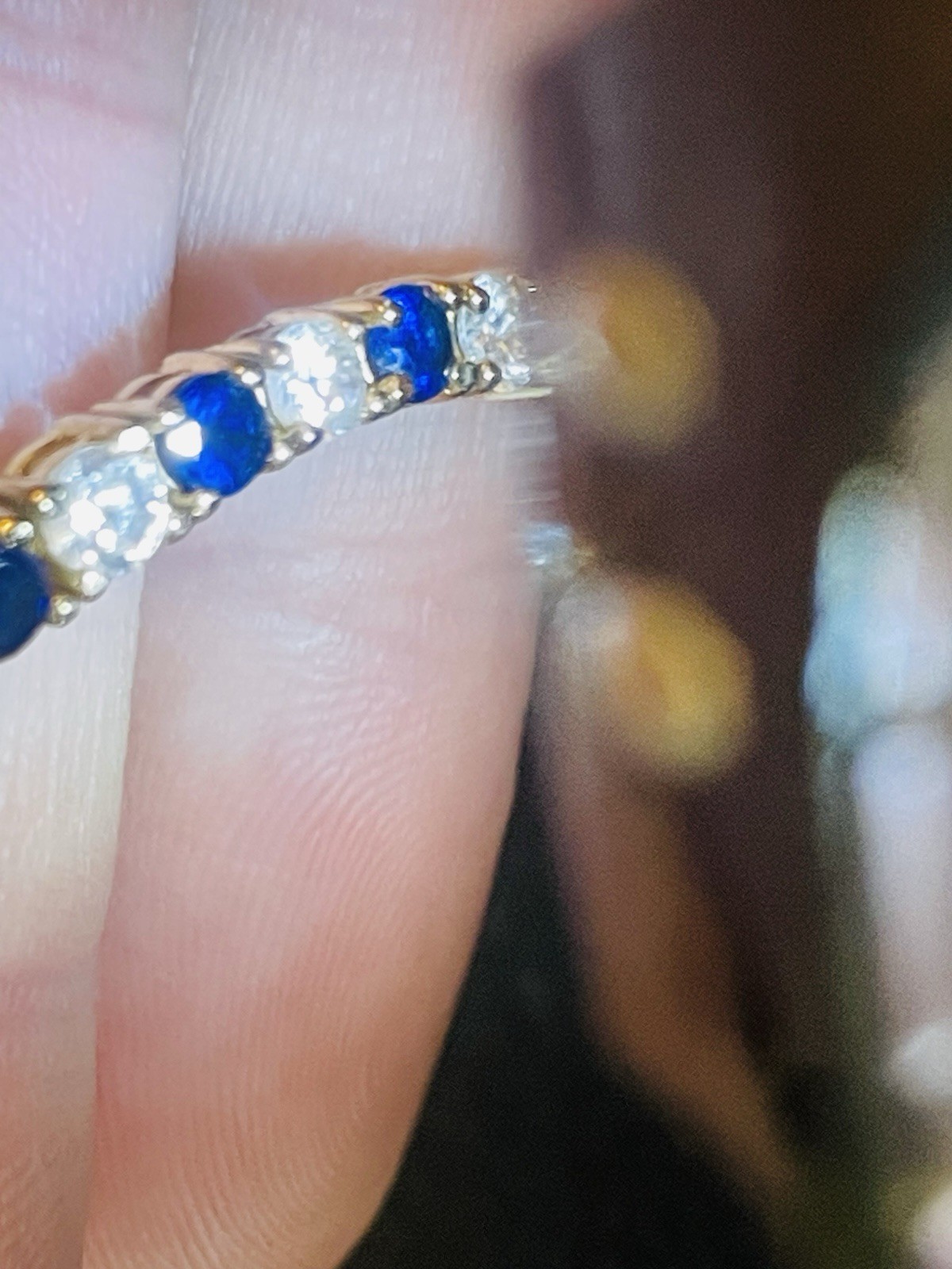 925 Sterling Silver Gold Plated Blue Clear Stone Tennis Bracelet 4mm