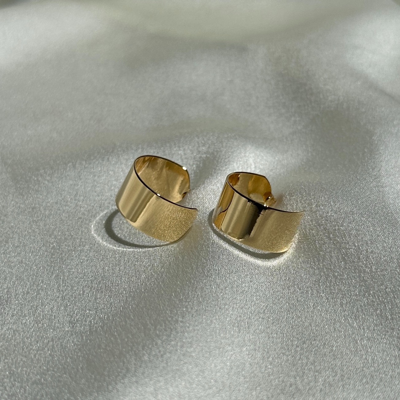 18K Gold Filled Thin Wide Polished Semi Hoop Earrings