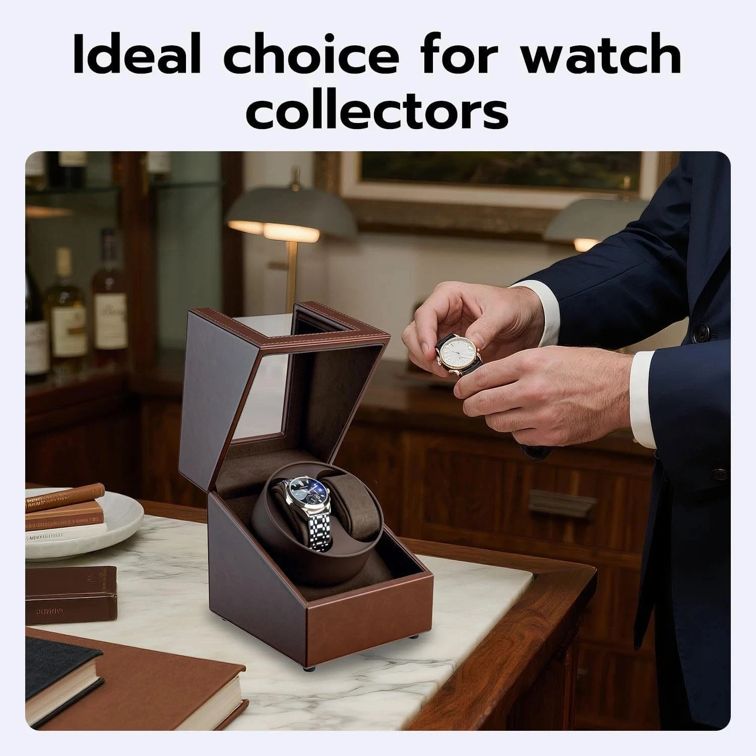 Automatic Rotation Double Watch Winder Box Leather Storage Display Case Gift I
