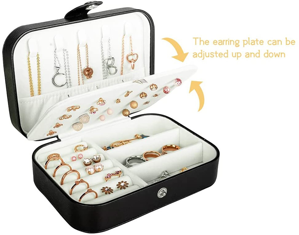 Travel Jewelry Box, PU Leather Small Jewelry Organizer for Women Girls, Double L