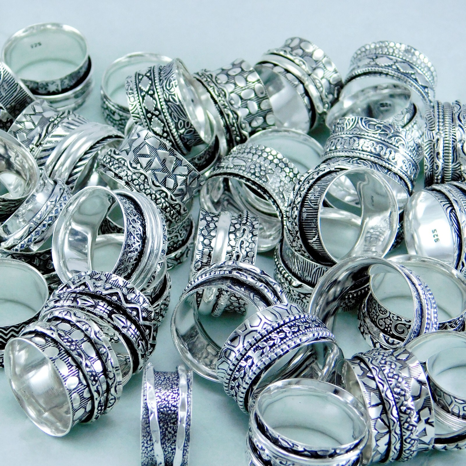 LOT !! 925 Silver Plated Mix Spinner Handmade Ethnic Jewelry Wholesale Ring