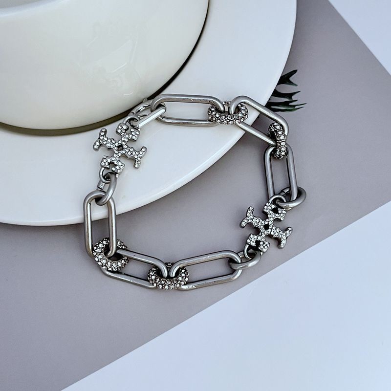 New Tory Silver TB logo Rinestone Bracelet with Jewelry Pouch Size:20cm