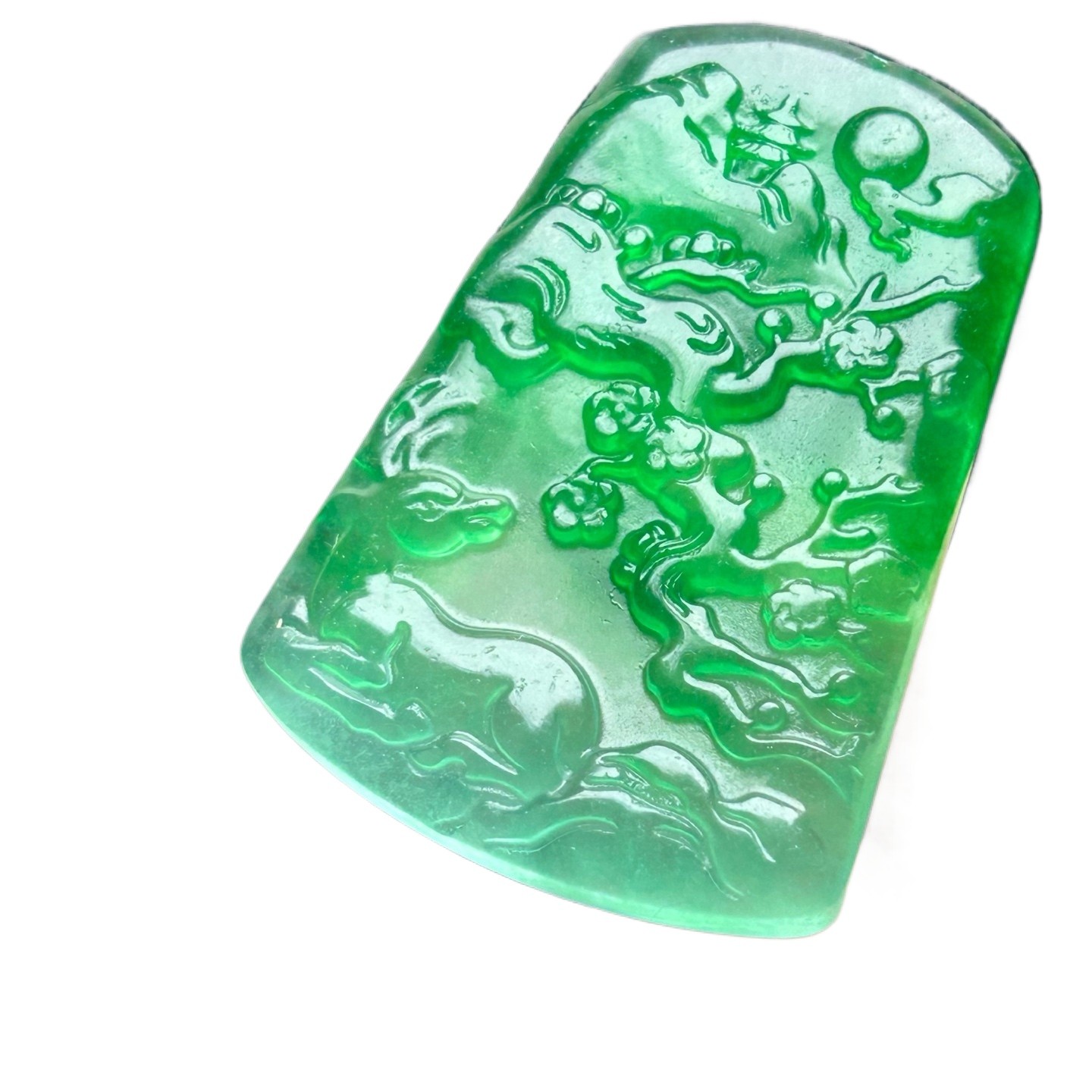 Nature ice Burmese Jade Jadeite carved sika deer lucky amulet Pendant&Necklaces