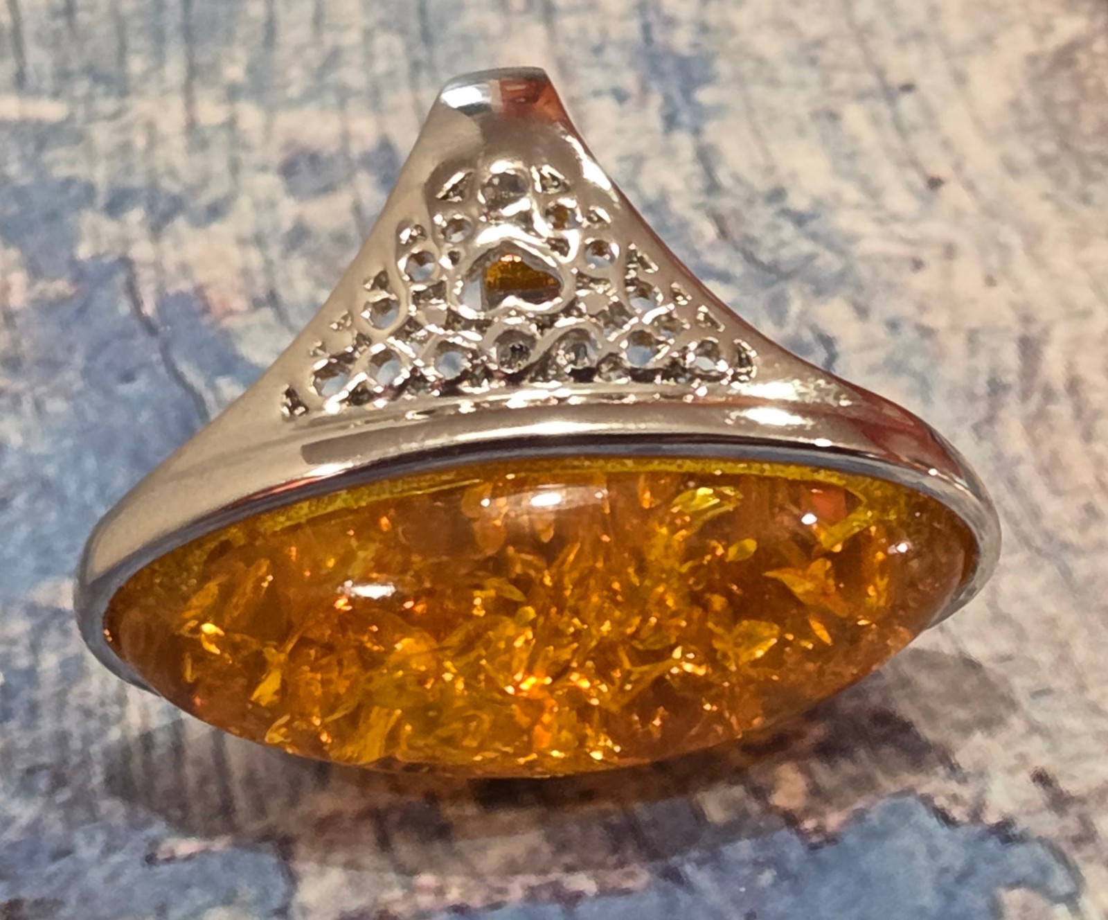 VINTAGE Ladies Silver Tone w/ Sparkle Yellow Cabuchon Gem Ring sz 7 and sz 8