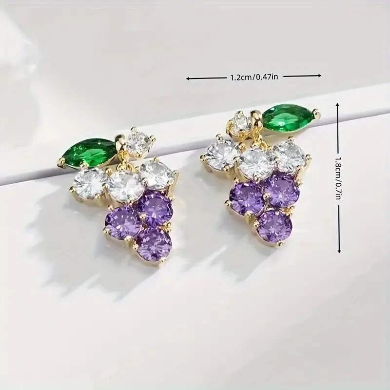 Fashion Grape Cluster Earrings – Imitation Zircon Embellished, Zinc Alloy