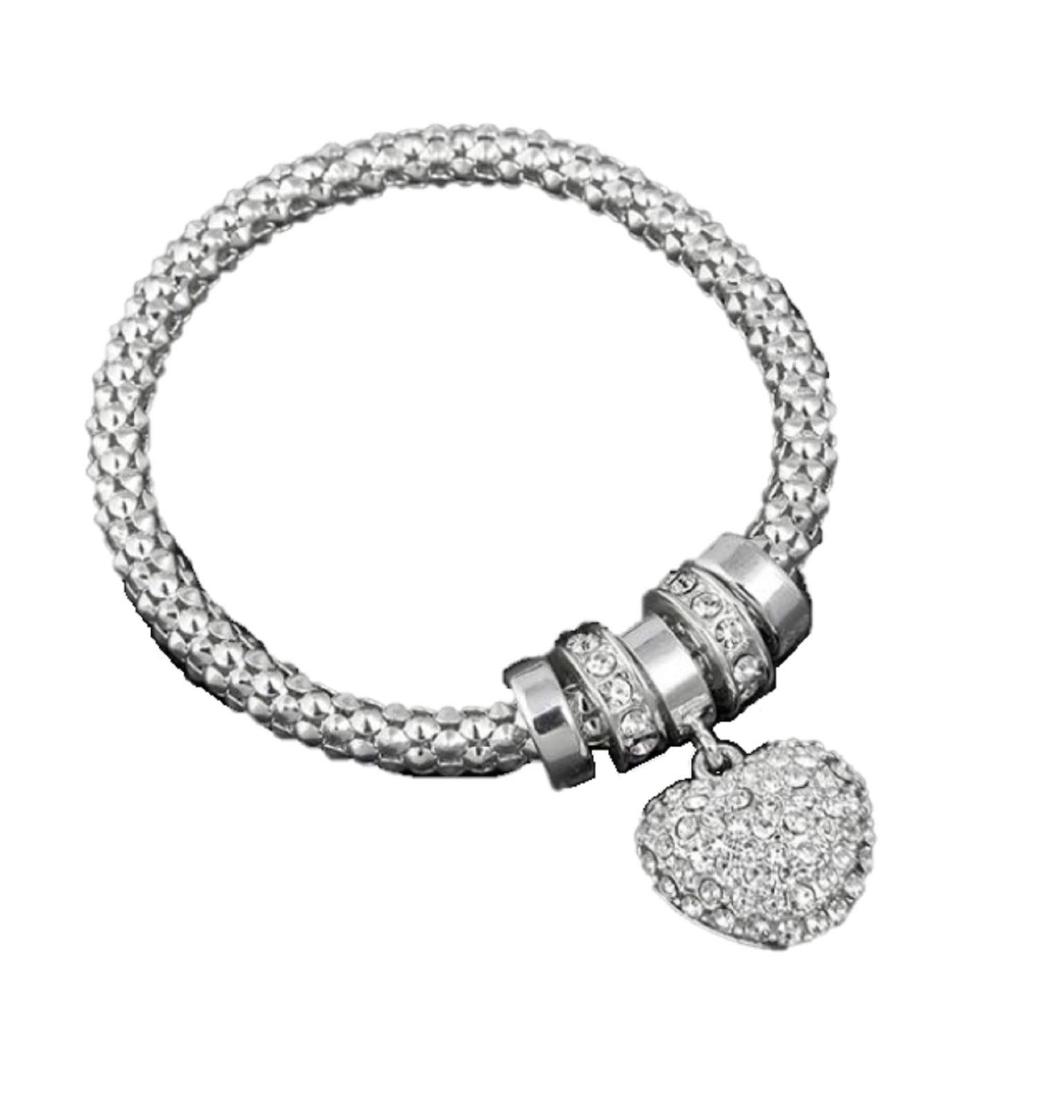 Equilibrium Silver Diamante Heart Charm Bracelet