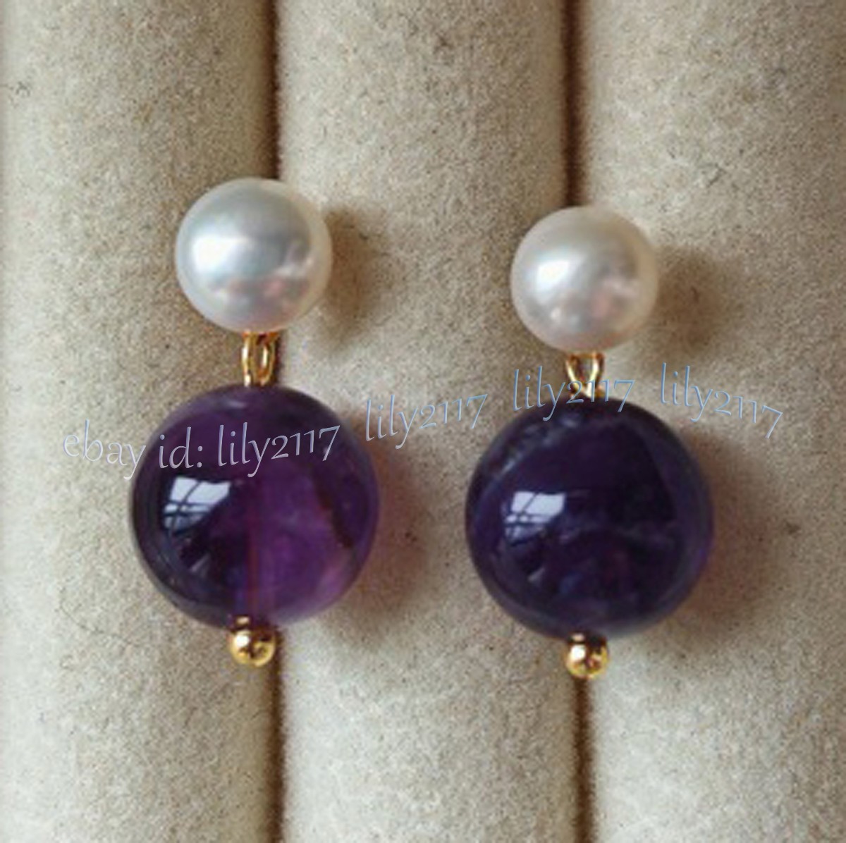 Natural 7-8mm White Pearl 10mm Round Gemstone Beads Dangle Stud Earrings Jewelry