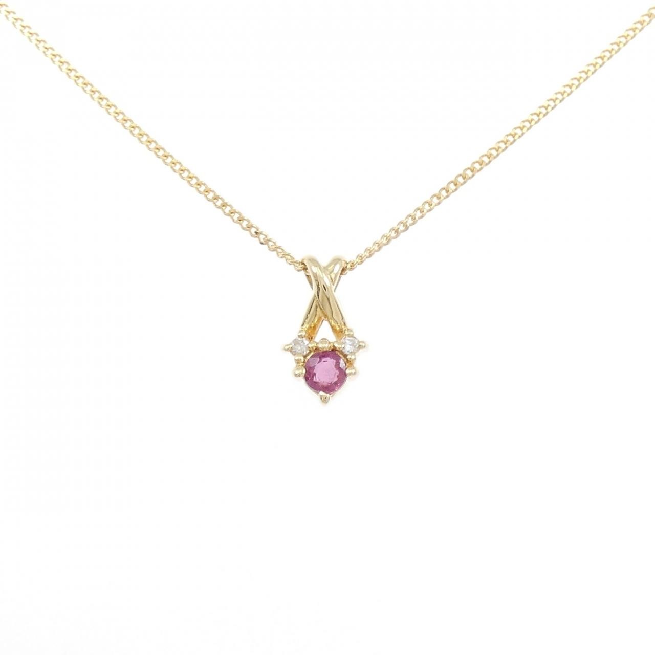 Authentic 18K Yellow Gold Ruby Necklace #230-000-293-8676