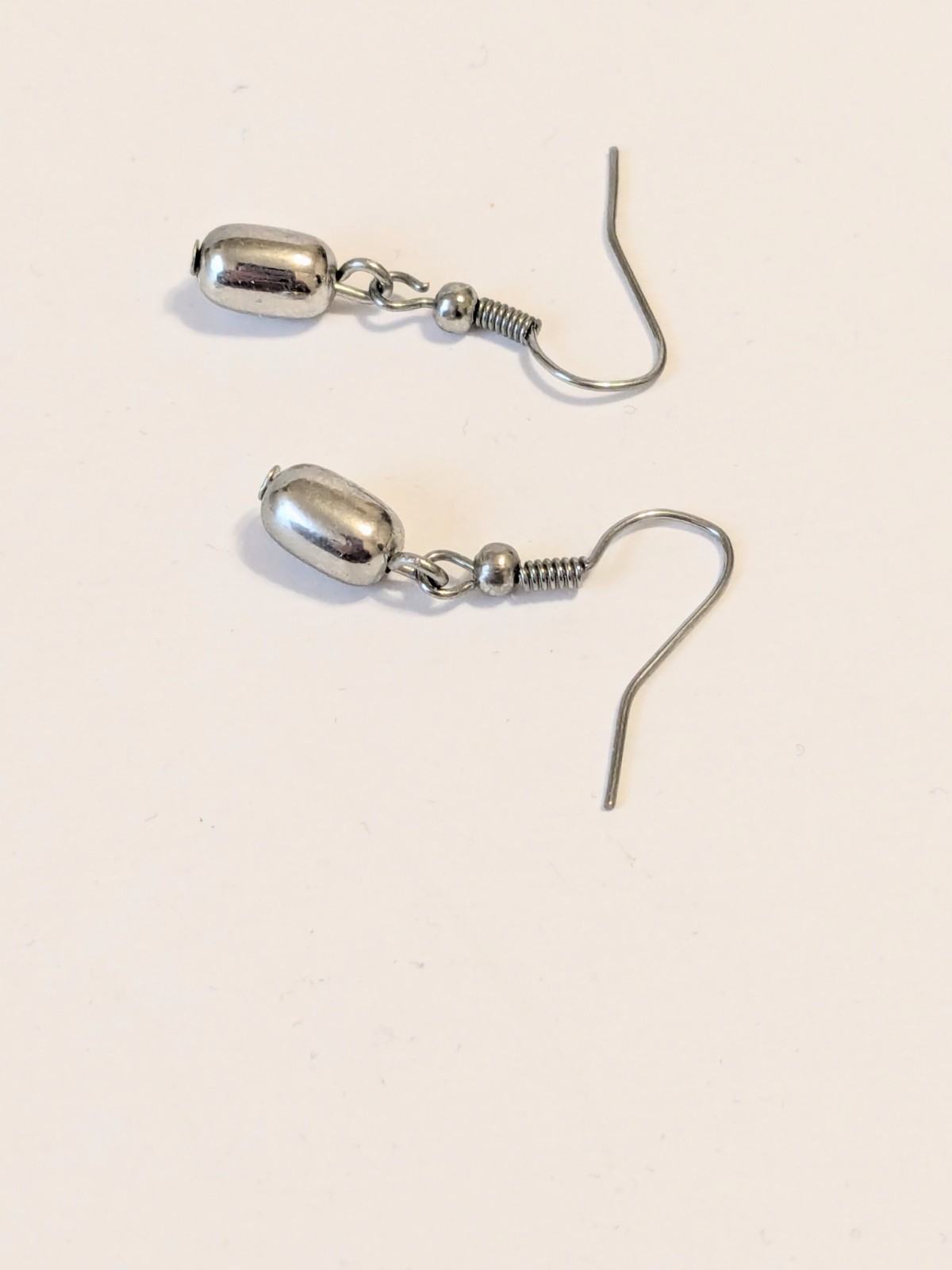 Silver Tone Hook Dangle Earrings With Metal Beads. 1″. Minimalist.