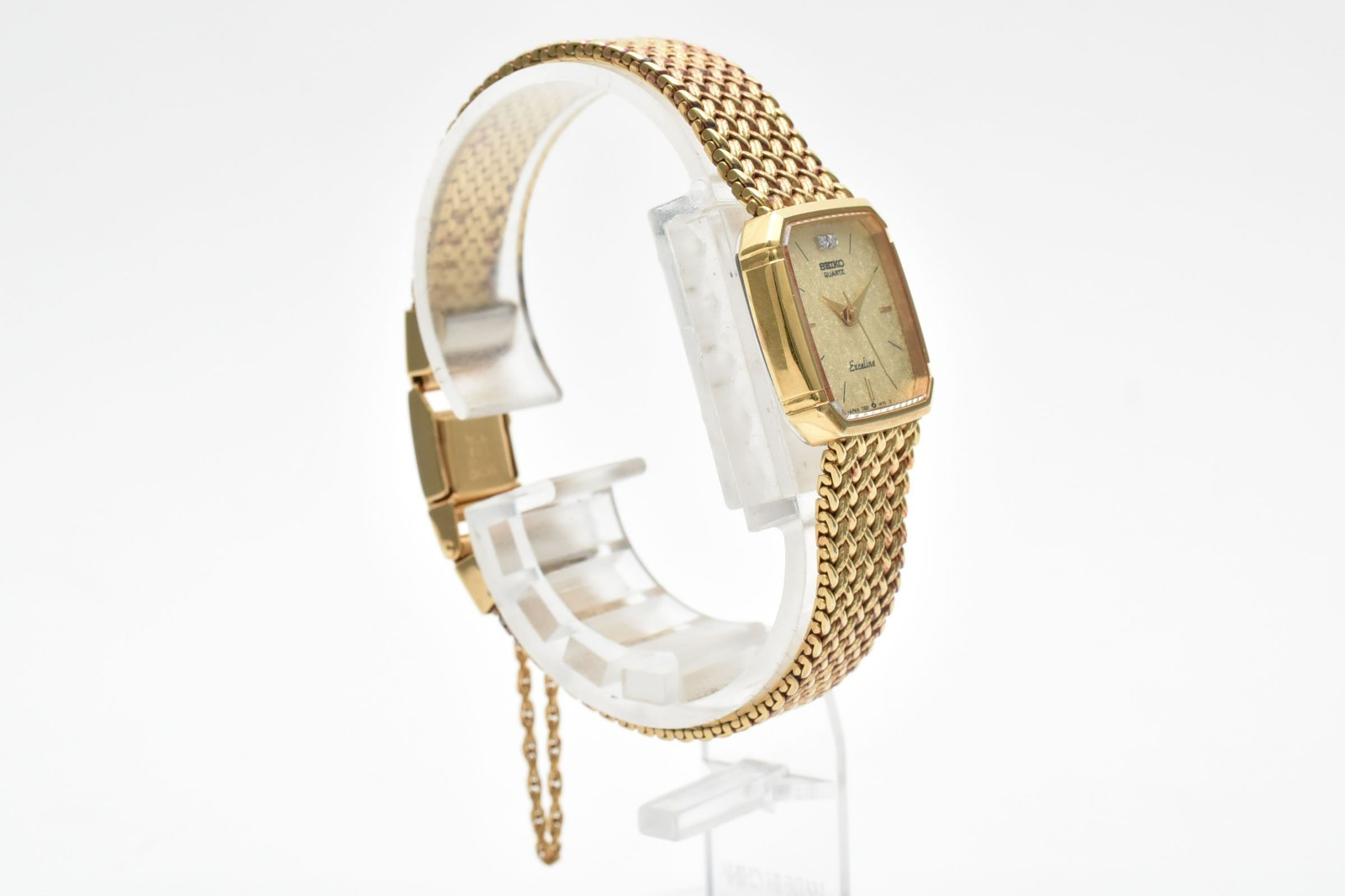 SEIKO Exceline 7321-5910 2P Diamond Gold 18mm Quartz Ladies Vintage Watch JAPAN