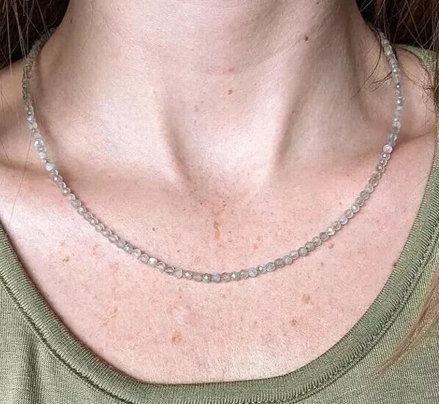 Natural Labradorite Moonstone 4mm Round Beaded Choker Minimalist Dainty Necklace