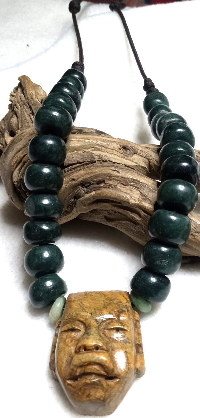 Toltec Modern Precolombia Mask With Guatemala Beads Neckalce.