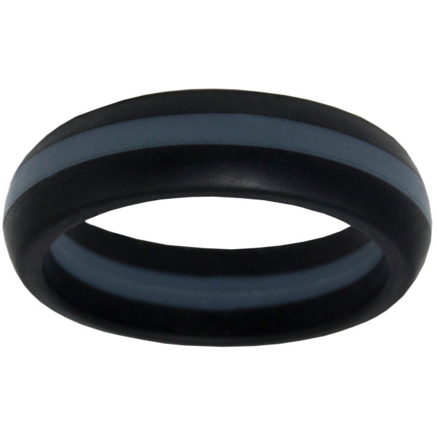 5.5 MM Thin Silver Line Black Dome Silicone Wedding Ring Sizes 5 6 7 8 8.5 9 10