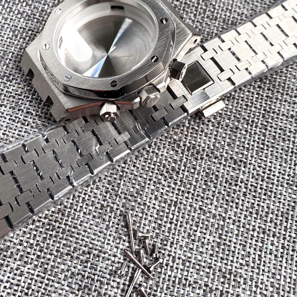 42mm Brushed Watch Case Bracelet 32.1mm Black Blue Dial Fit VK63 Quartz Sapphire
