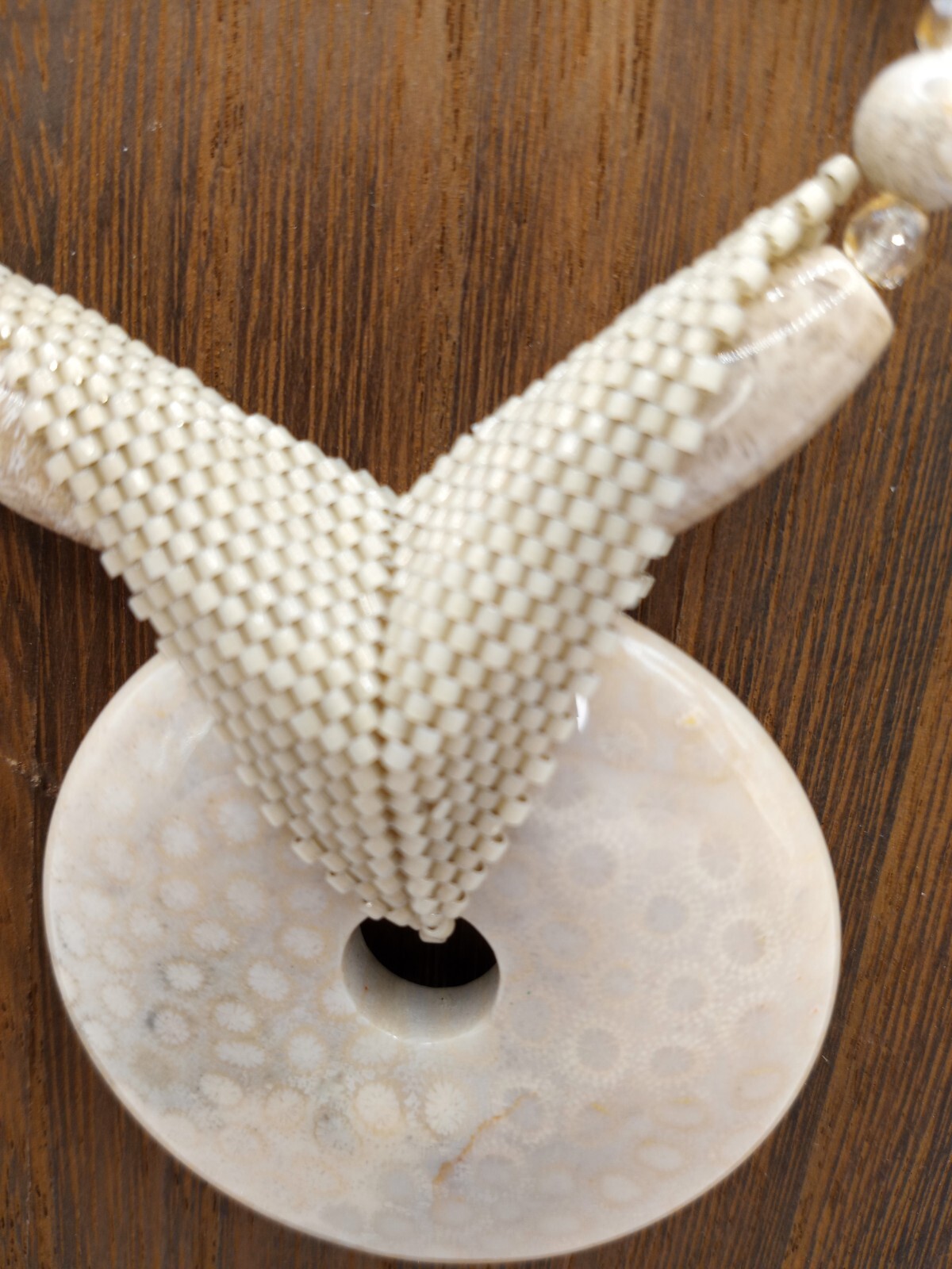 Boho Style Natural Stone Necklace with Earrings & Mother of Pearl Bracelet
