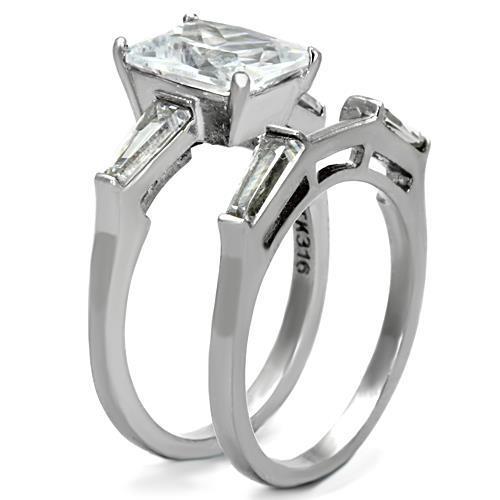 4.90ct Rectangle Radiant Cut CZ Stainless Steel Wedding Engagement 2PC Ring Set