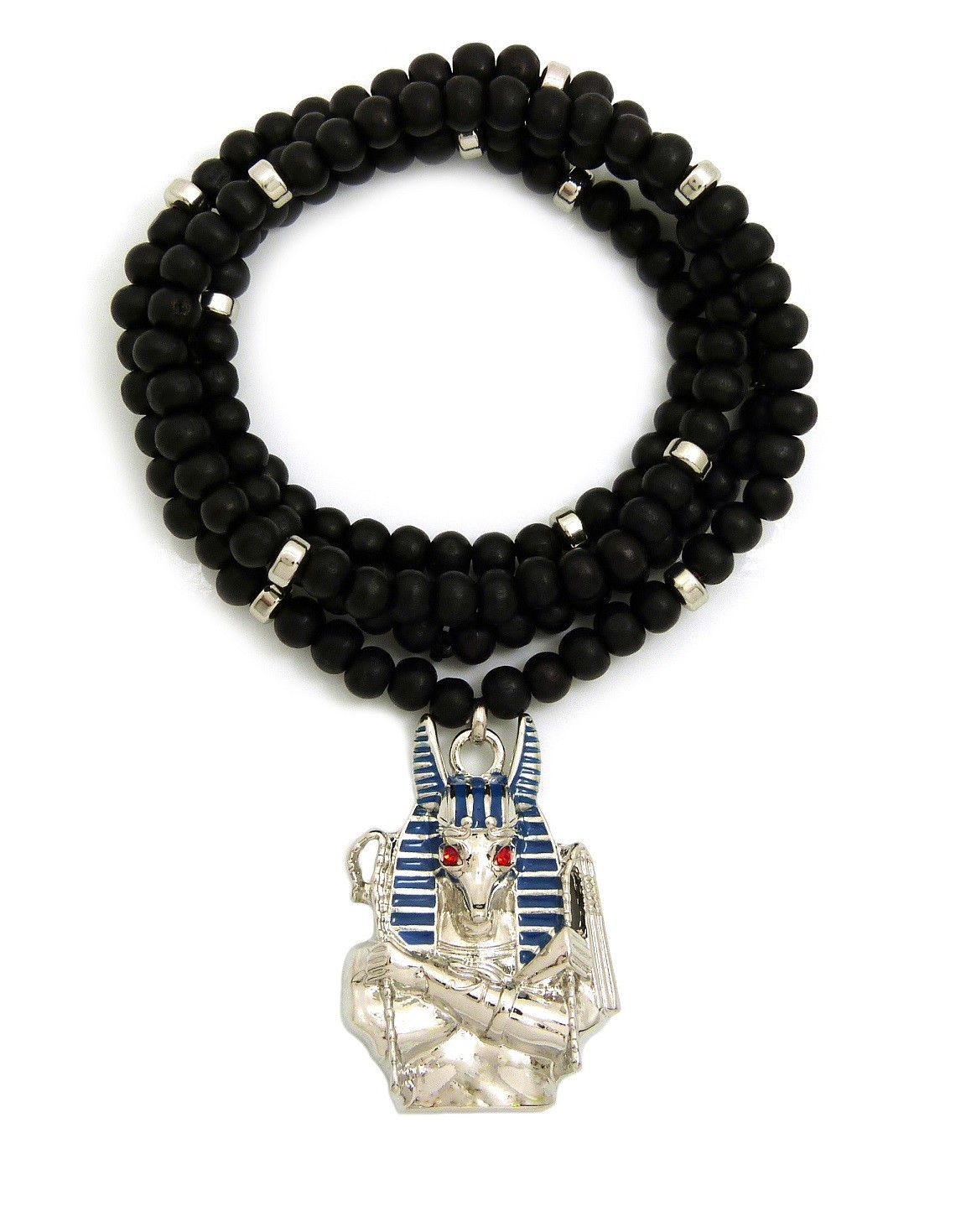 Egypt God Anubis Pendant 6mm 30″ Wooden Bead Hip Hop Fashion Necklace RC2886RWBK