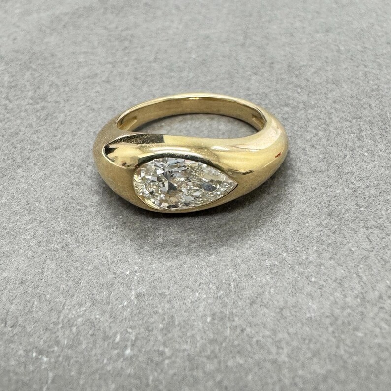IGI 1.50Ct Pear-Cut EF/VS1 Lab Grown Diamond Bezel Wedding Ring 14K Yellow Gold