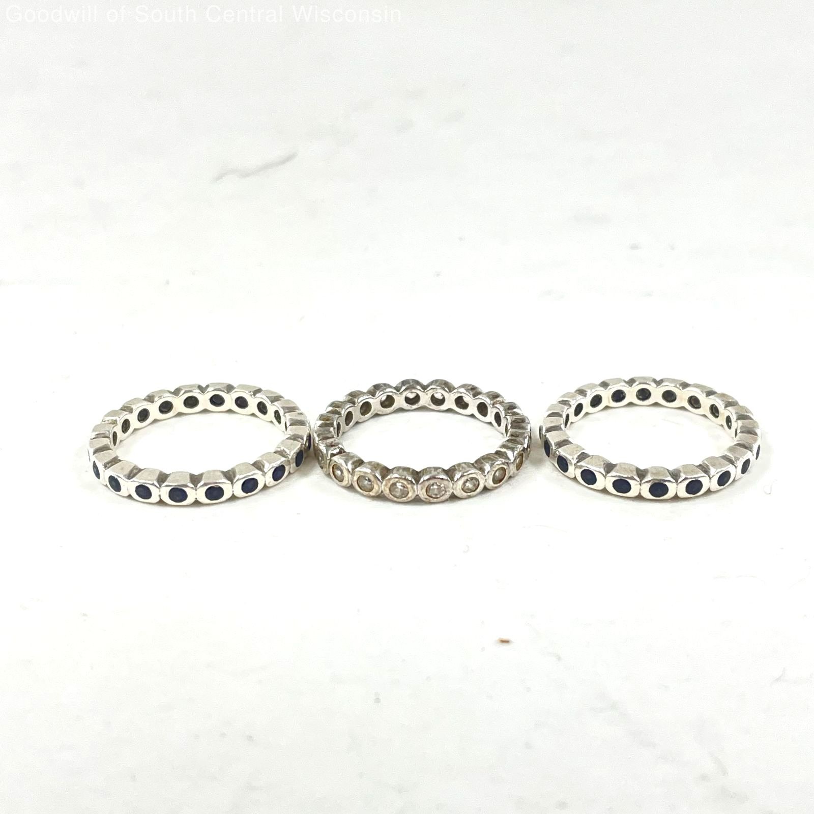 Set of 3 Sterling Silver Stacking Rings Sz 5.75 w Blue Spinel & White CZ, 6.68g