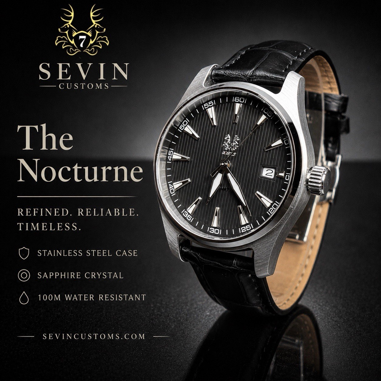 Sevin “Nocturne” Black Automatic Watch With Seiko NH35