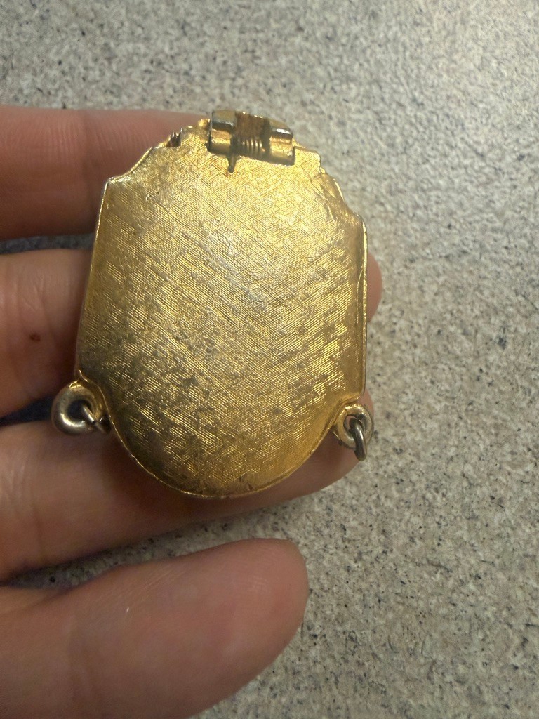 Vintage Max Factor PENDANT Compact Floral Bird Motif 2 Tone Silver Gold Signed