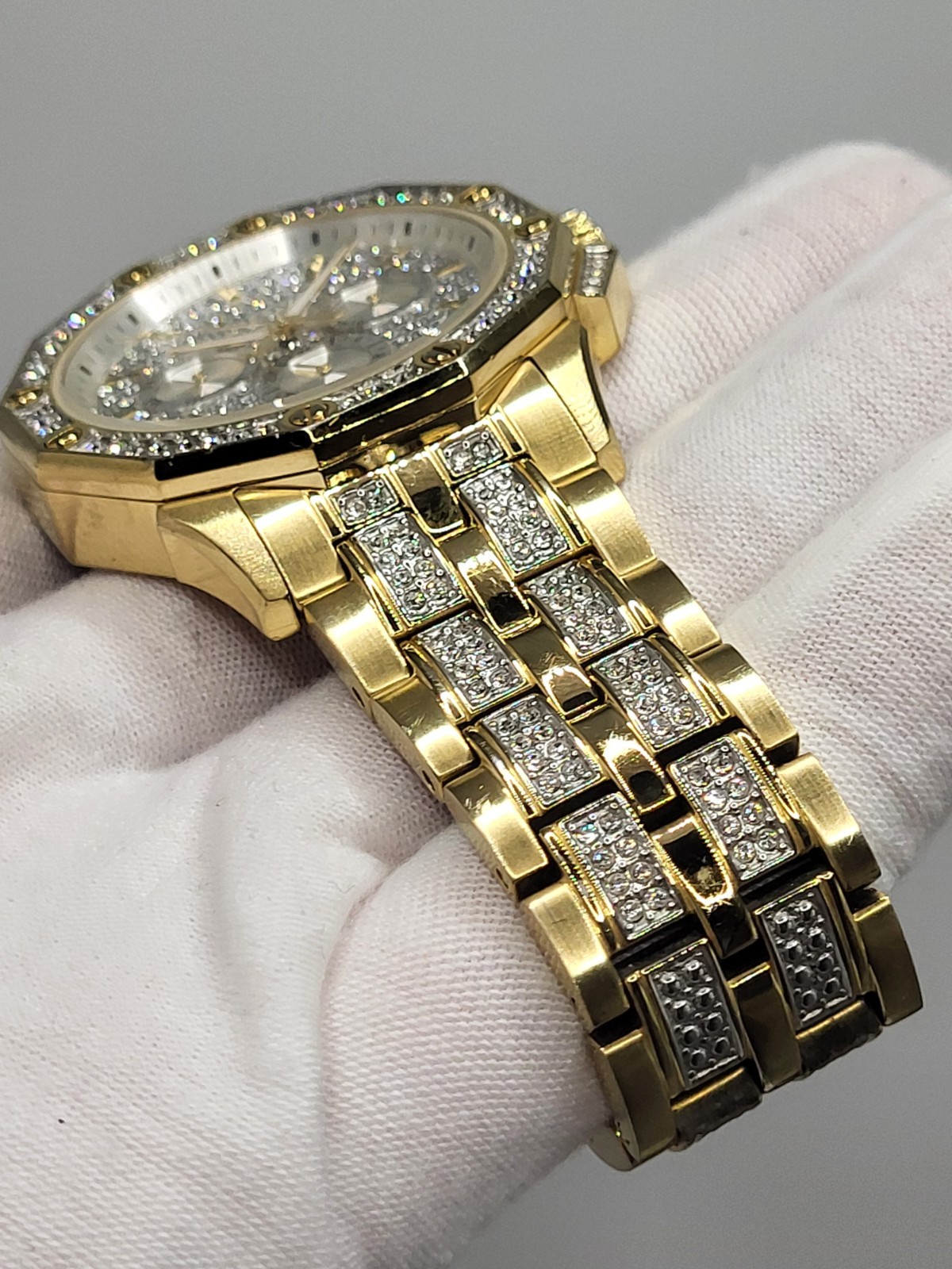 $695 [ NEAR MINT ] BULOVA Men’s Octava Gold Tone Stainless Pave Crystal WATCH