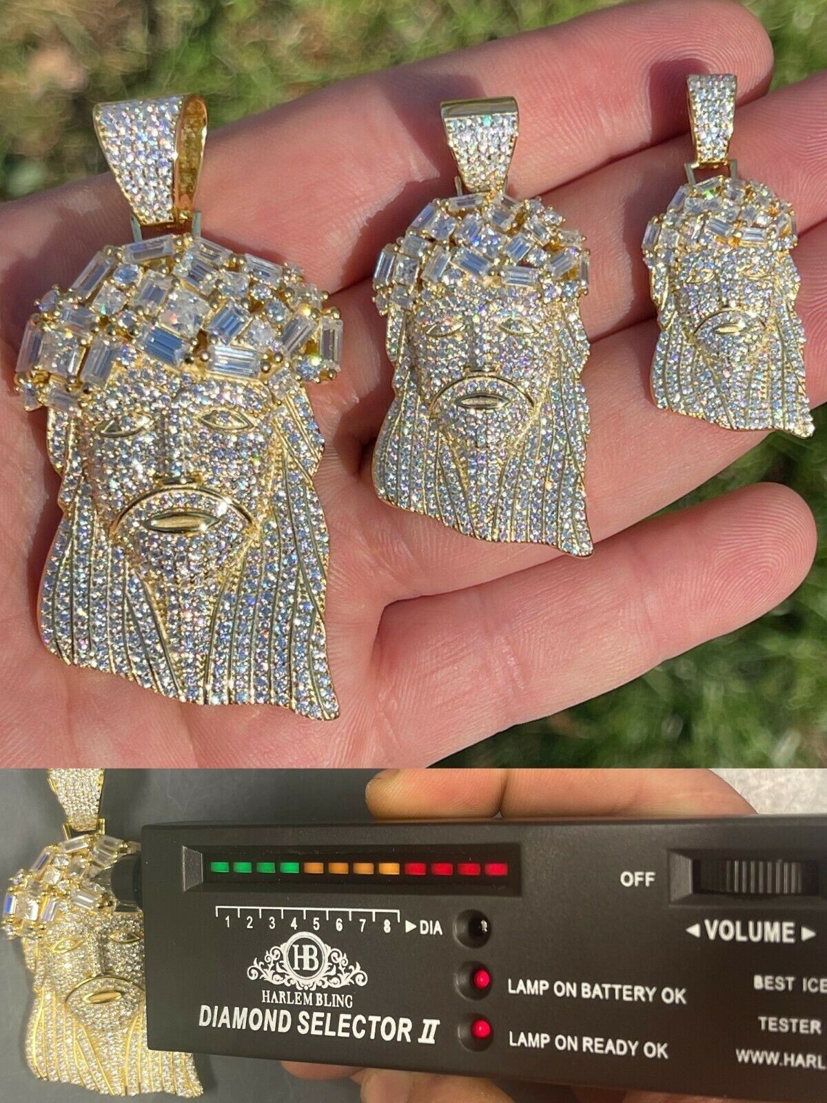Iced Baguette MOISSANITE Gold Plated Jesus Piece Pendant Passes Test Out Hip Hop