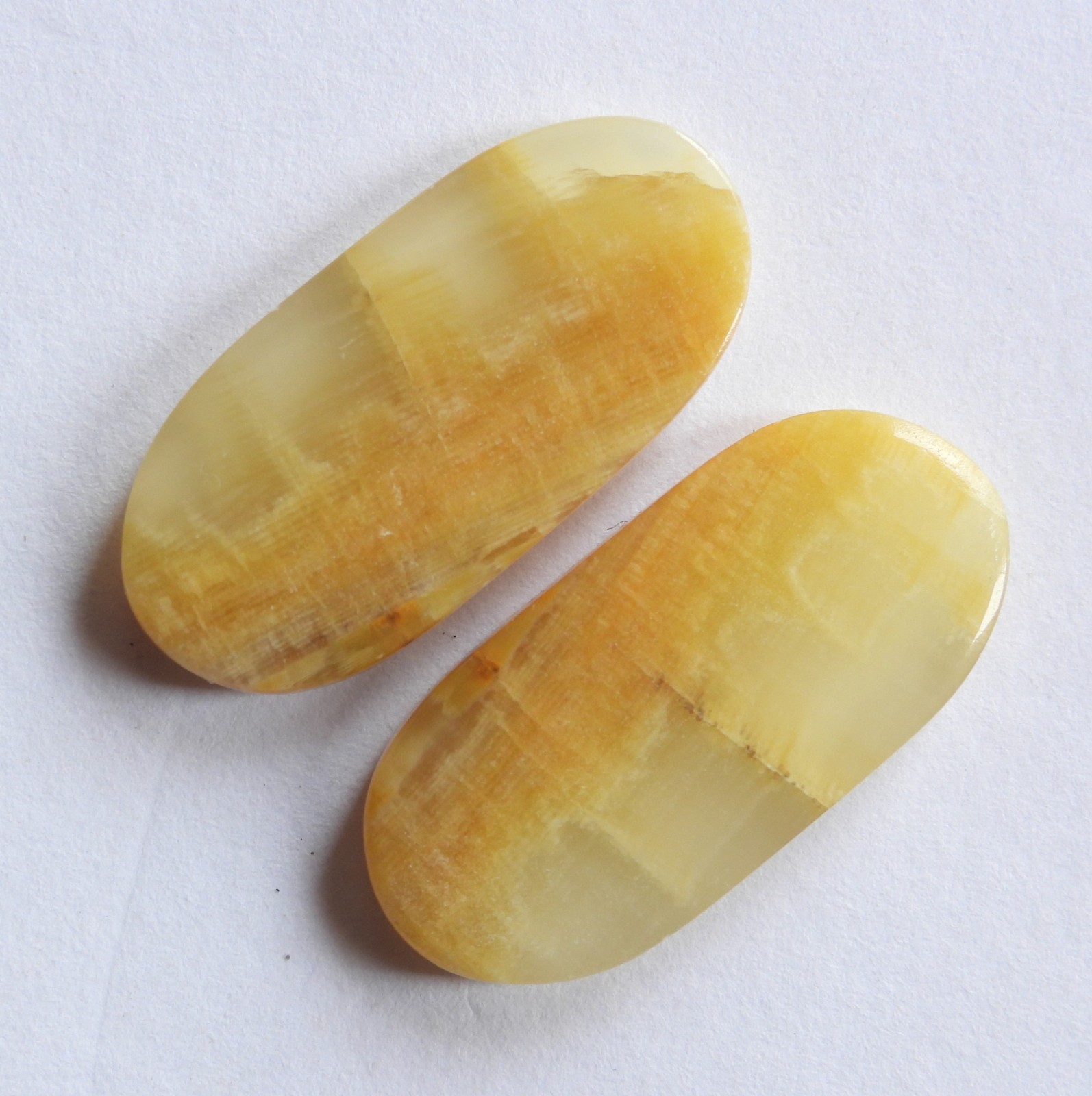 26.75 Ct Natural Yellow Calcite (26.7mm X 12.5mm each) Cabochon Match Pair