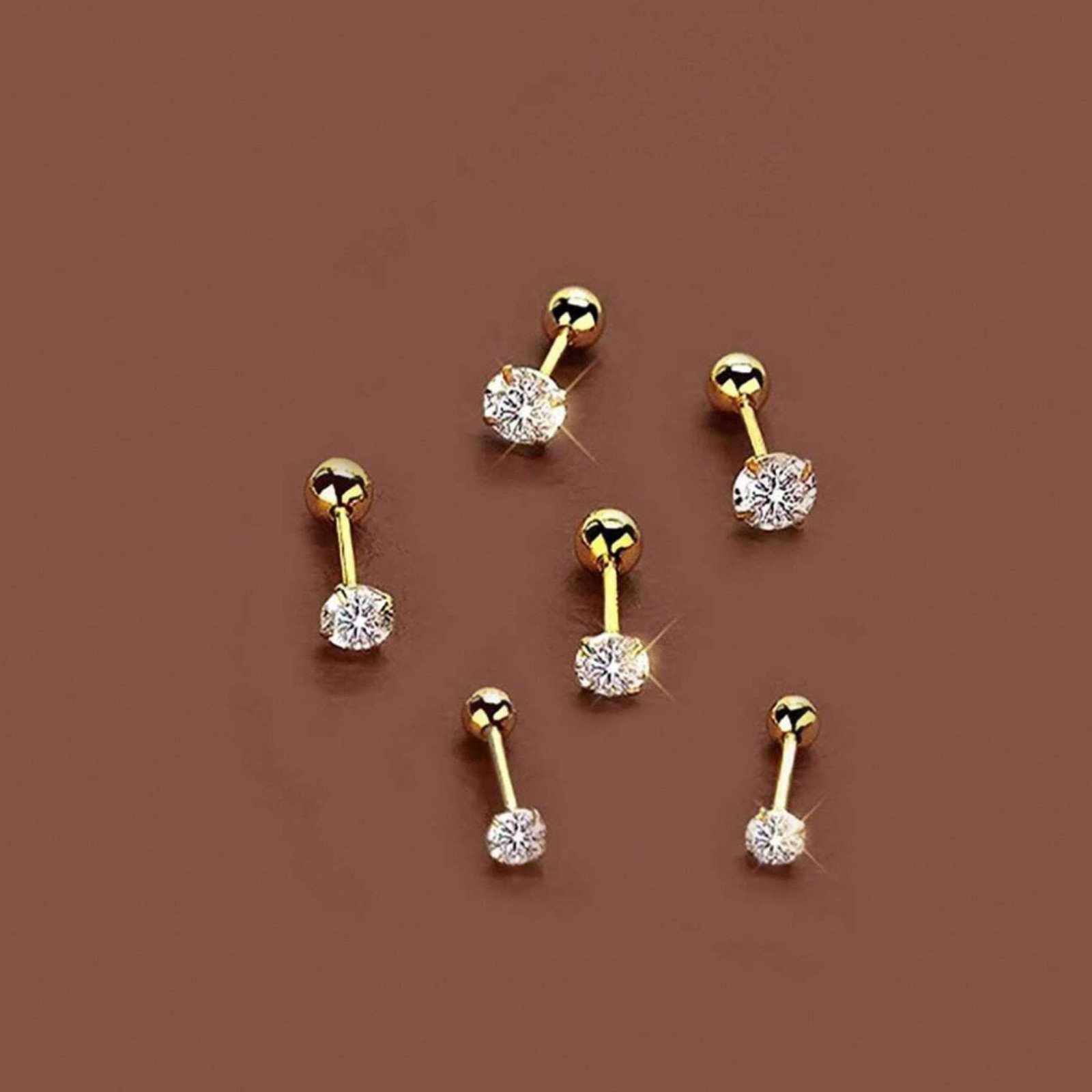6x Stud Earrings Set Titanium Steel Cubic Zirconia Minimalist Jewelry for Women