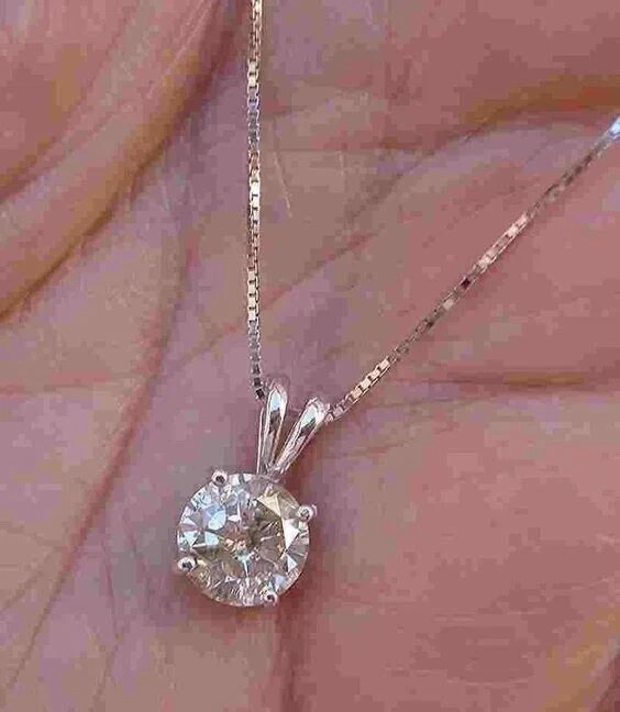 Real Moissanite 4Ct Round Cut Women’s Solitaire Pendant 14k White Gold Plated