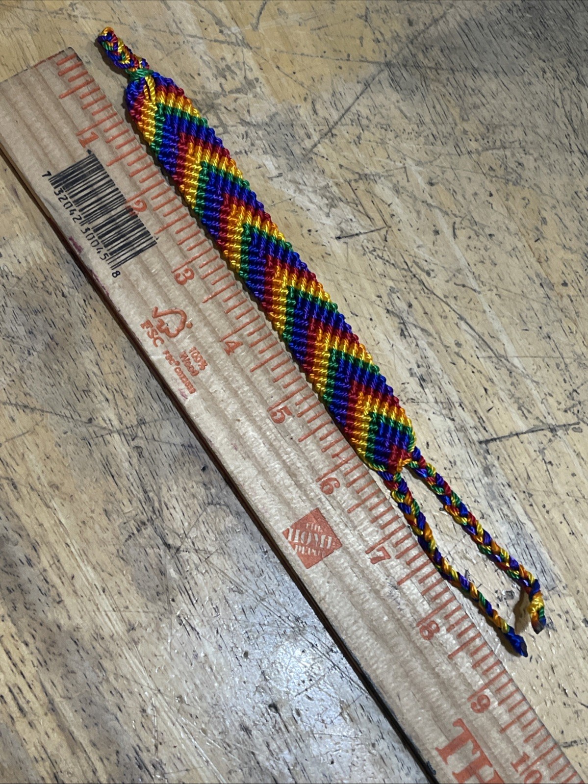Rainbow Colors Woven Friendship Bracelet: Hand Made In Mexico, 9” Long 3/4” Wide