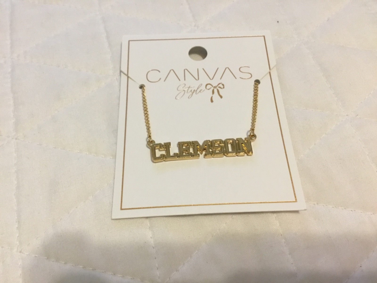 Canvas Style Gold Tone Clemson Script Necklace NEW