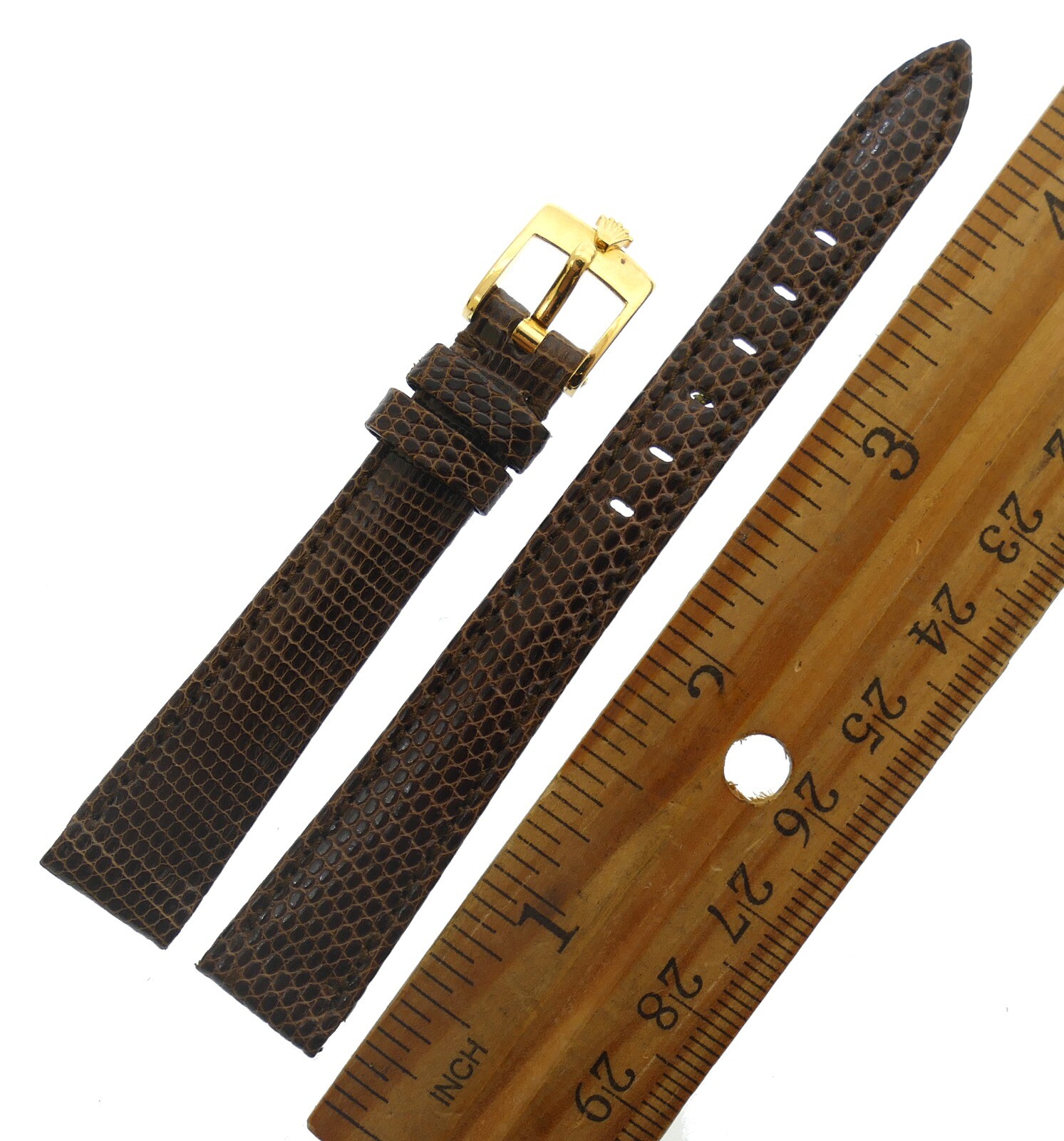 LADIES ROLEX 13mm BROWN GENUINE LIZARD LEATHER WATCH STRAP NOS ORIGINAL BUCKLE