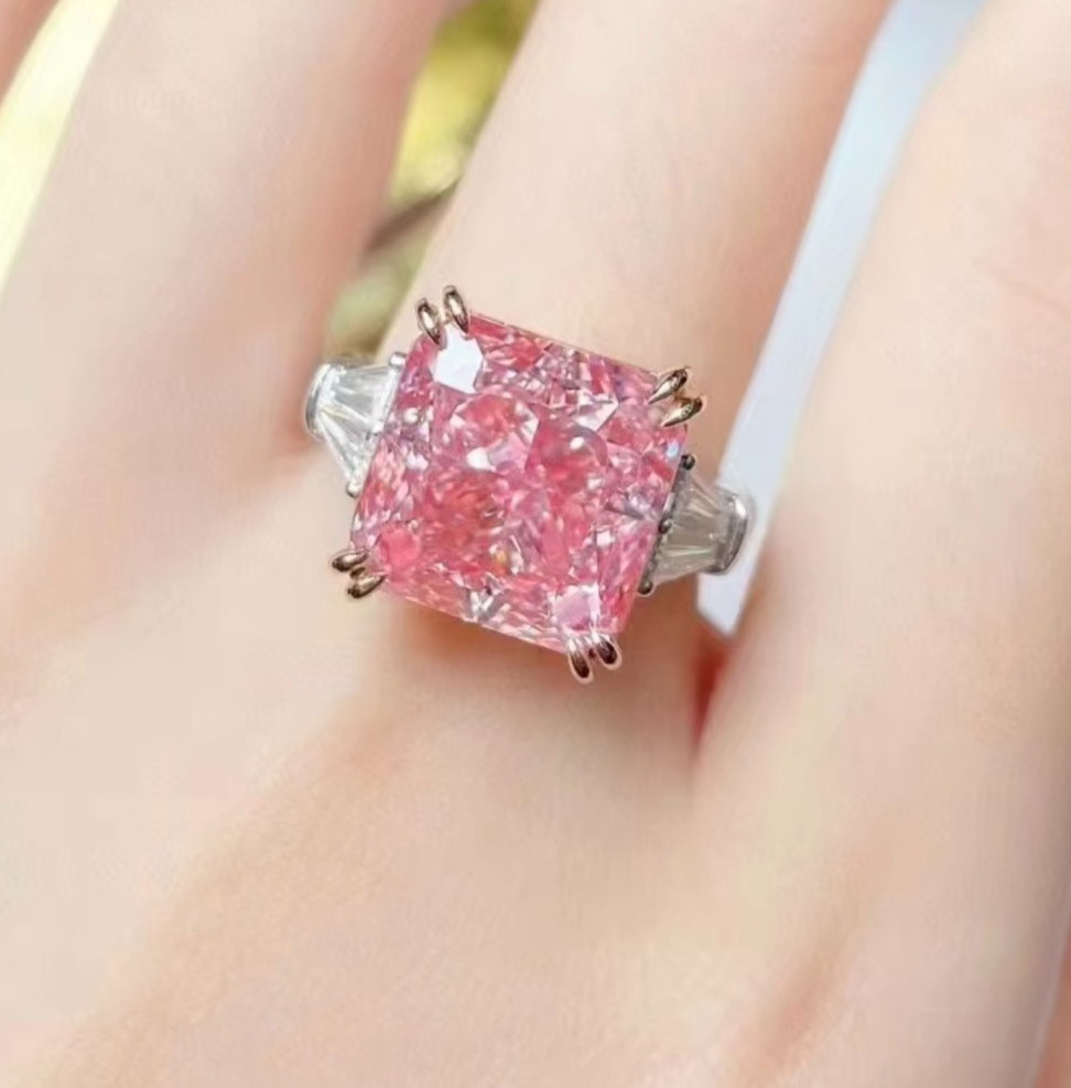925 Silver, Pink Diamond Ring with Accents, 10 Ct Certified Treated-Great Shine
