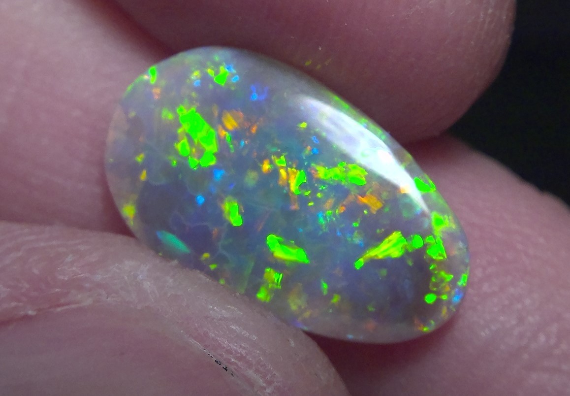 2.25cts Solid Lightning Ridge semi-black opal, stunning Rainbow fire + video