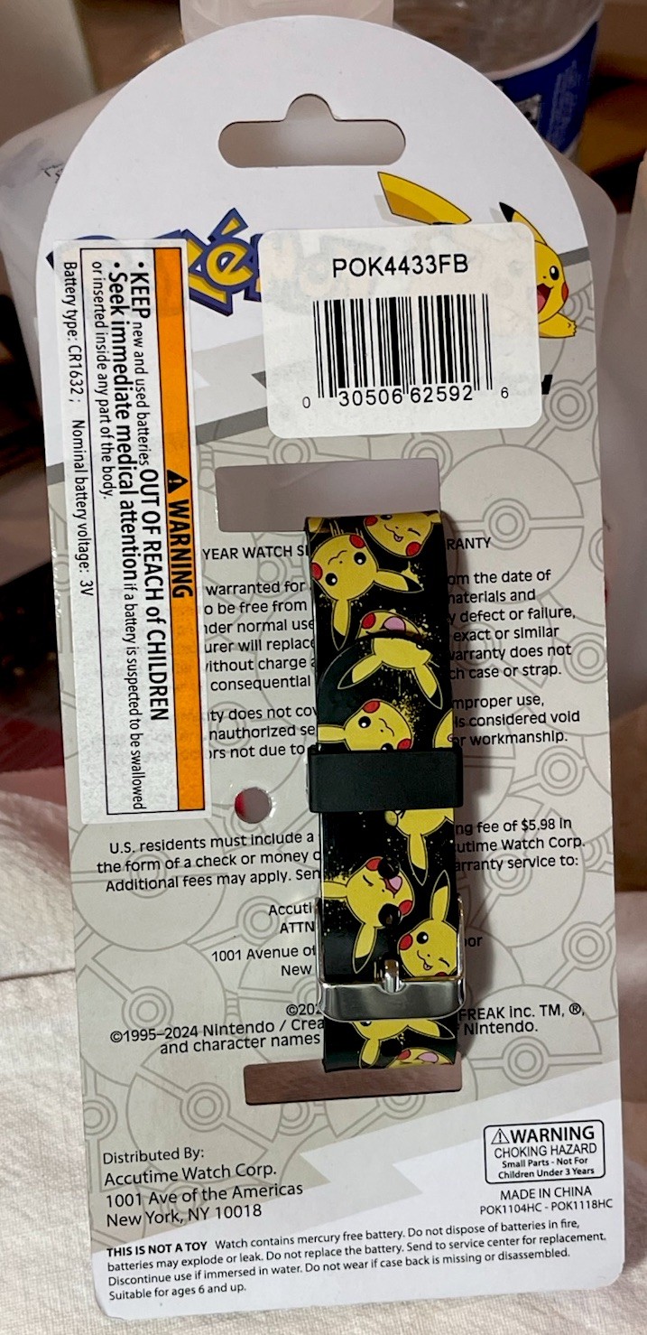 NW Pokemon Pikachu Quartz LED Plastic Watch Black Model POK4433FB Orig. Package